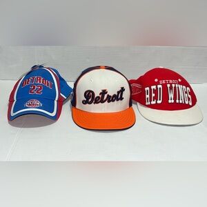 Lot 3 Vintage Detroit Tigers Pistons Red Wings Hats Snapback Fitted 90s Y2k